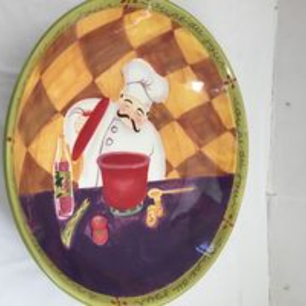 Provence Designed By Apple Secura 18" Oval Platter Man French Wine Bistro Cafe